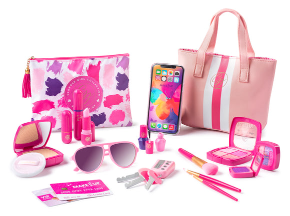 Make it Up, 20 Piece- Glamour Girl 2 in 1 Realistic Pretend Makeup Set + Purse & Toy Set (Not Real Makeup) [Toy]